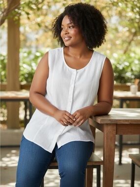 FLAX 100% Linen Sleeveless Button Up Tank Top
